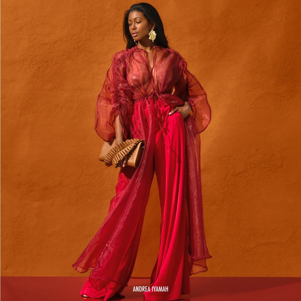 NWT Andrea Iyamah Deko Mesh Wine Robe S/M